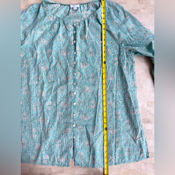 J.Jill Women's Sz L Green Floral Print Peasant Blouse Top Boho 100% Cotton - Picture 4 of 8